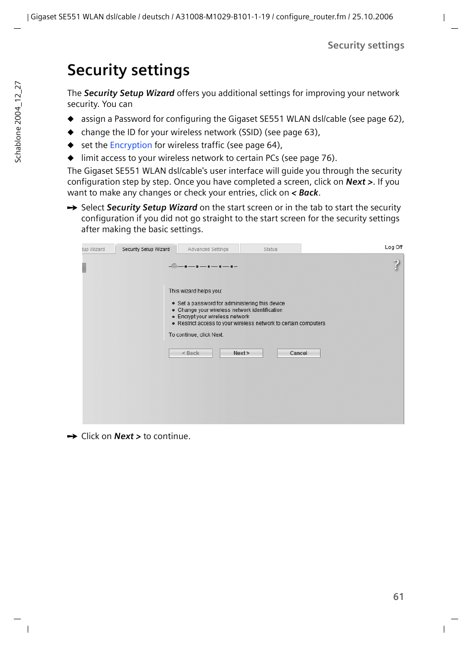 Security settings | Siemens gigaset SE551 User Manual | Page 63 / 175