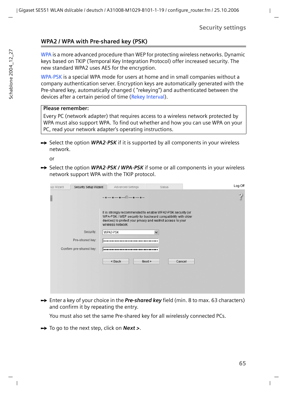Wpa2 / wpa with pre-shared key (psk) | Siemens gigaset SE551 User Manual | Page 67 / 175