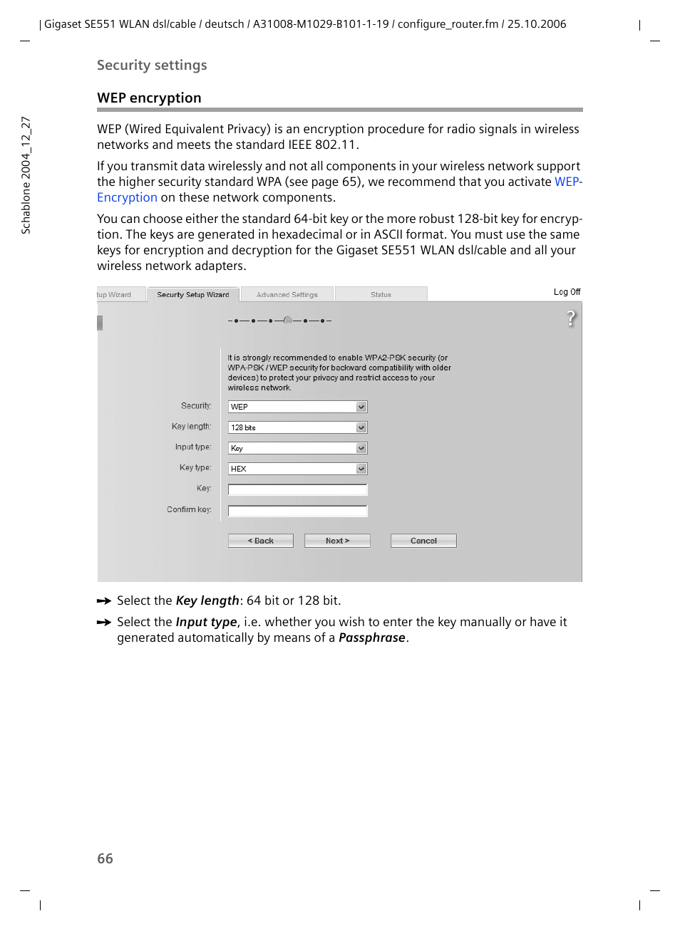 Wep encryption | Siemens gigaset SE551 User Manual | Page 68 / 175