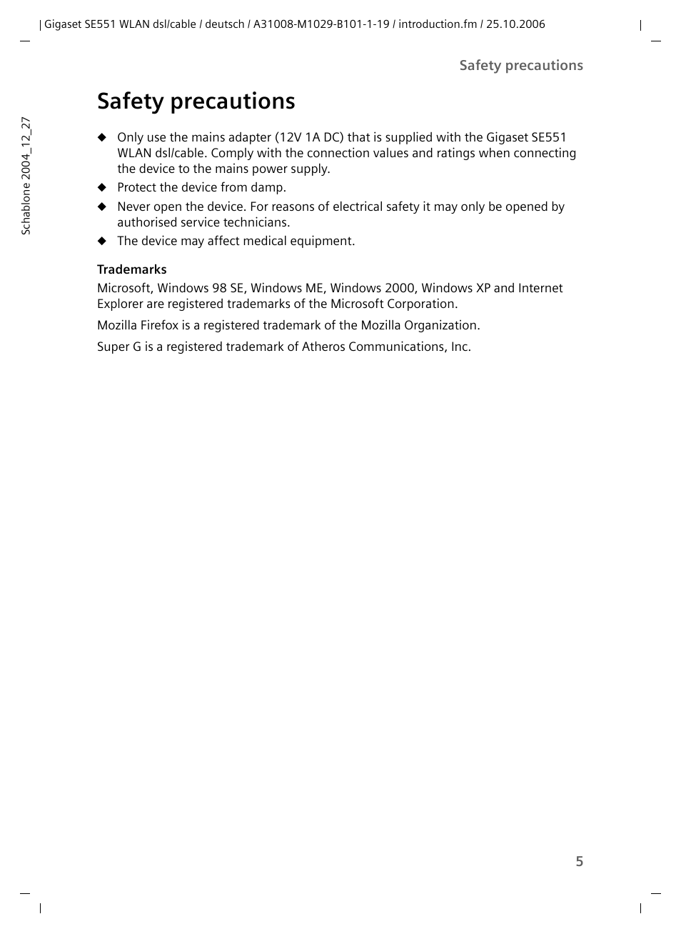 Safety precautions | Siemens gigaset SE551 User Manual | Page 7 / 175