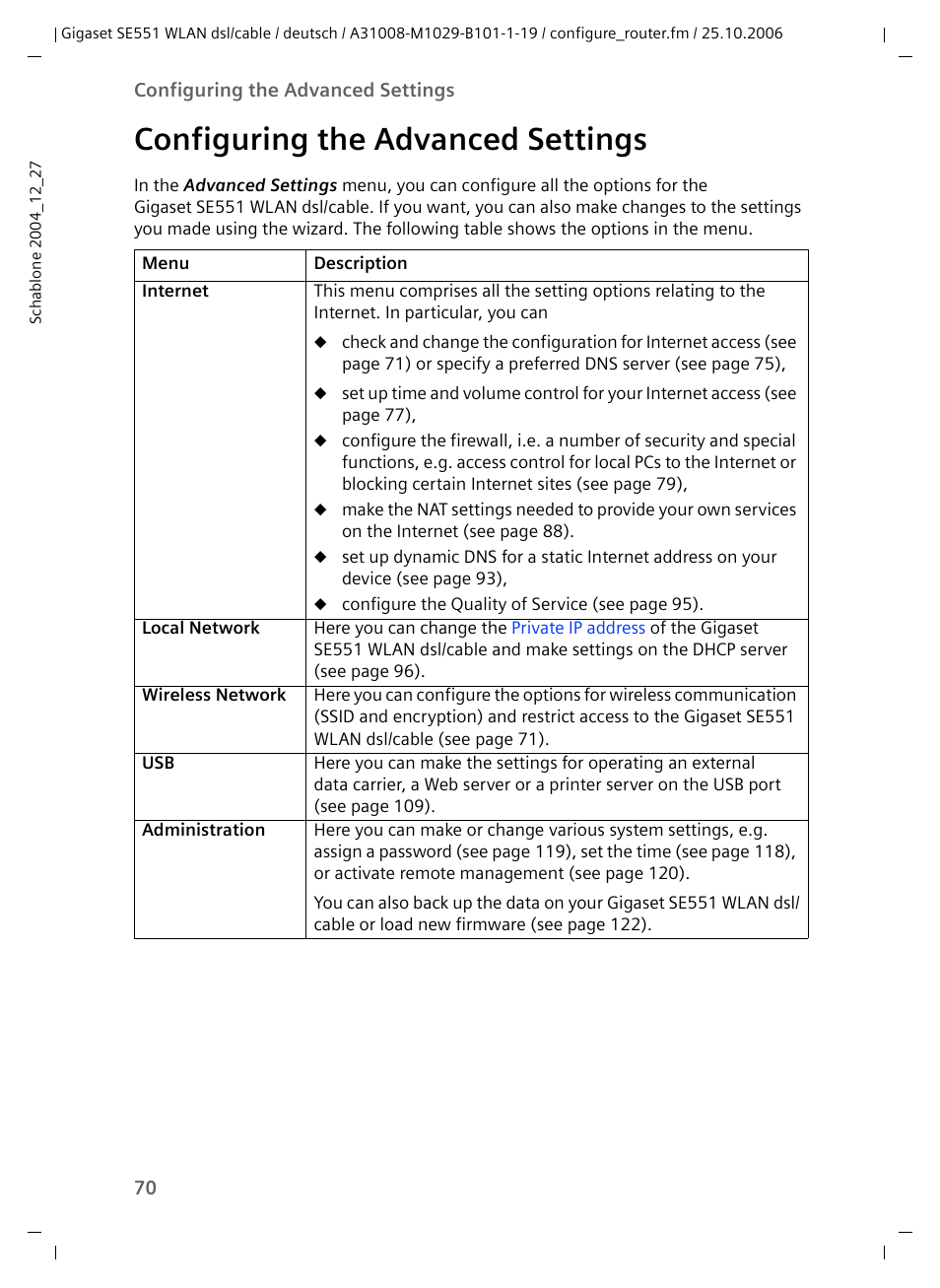 Configuring the advanced settings | Siemens gigaset SE551 User Manual | Page 72 / 175