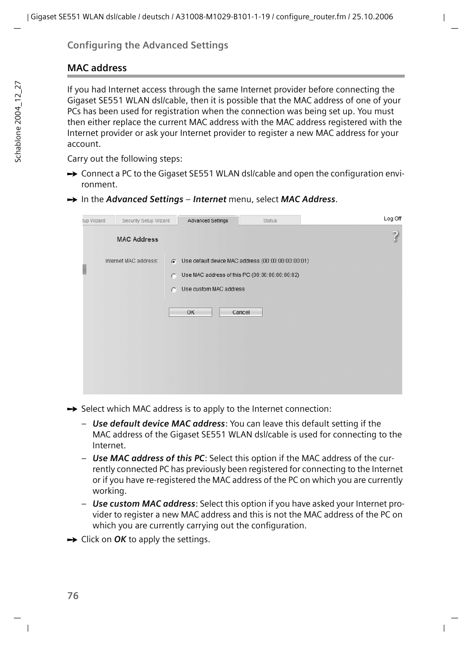 Mac address | Siemens gigaset SE551 User Manual | Page 78 / 175