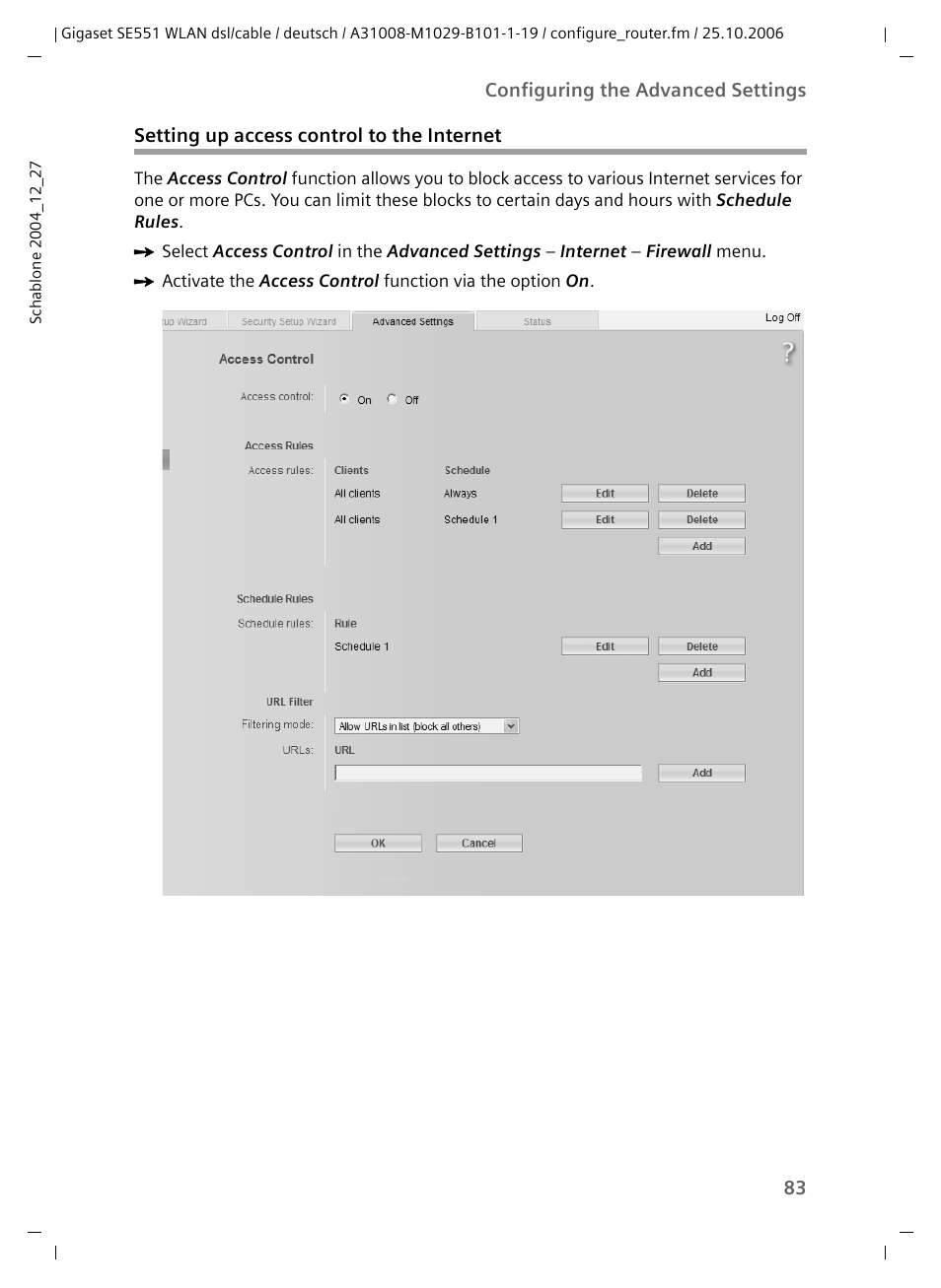 Setting up access control to the internet | Siemens gigaset SE551 User Manual | Page 85 / 175