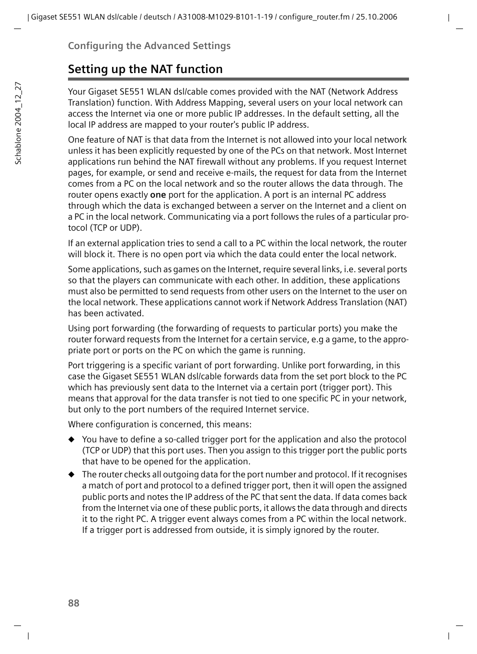 Setting up the nat function | Siemens gigaset SE551 User Manual | Page 90 / 175