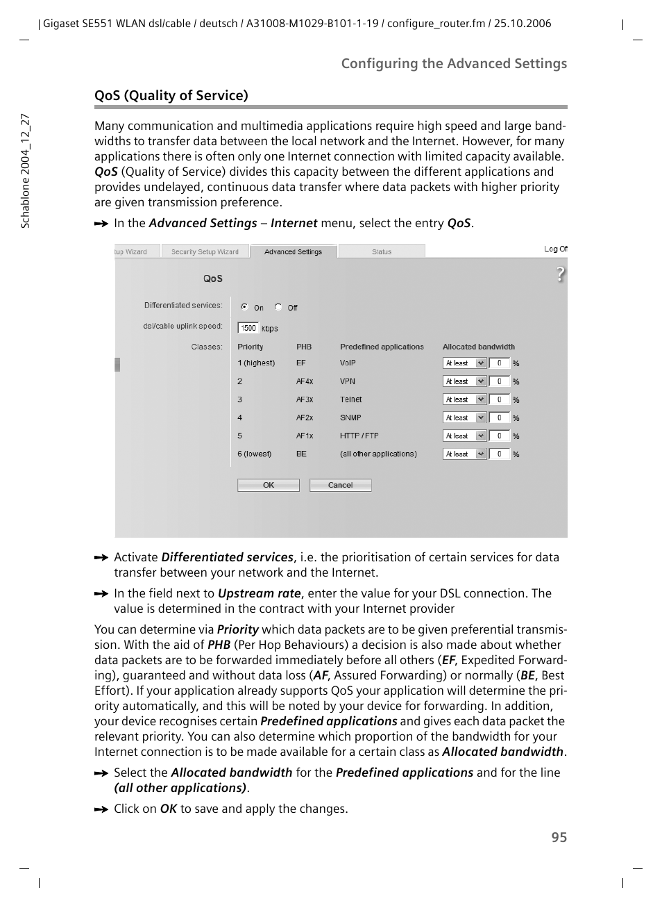 Qos (quality of service) | Siemens gigaset SE551 User Manual | Page 97 / 175