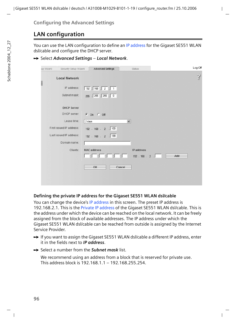 Lan configuration | Siemens gigaset SE551 User Manual | Page 98 / 175