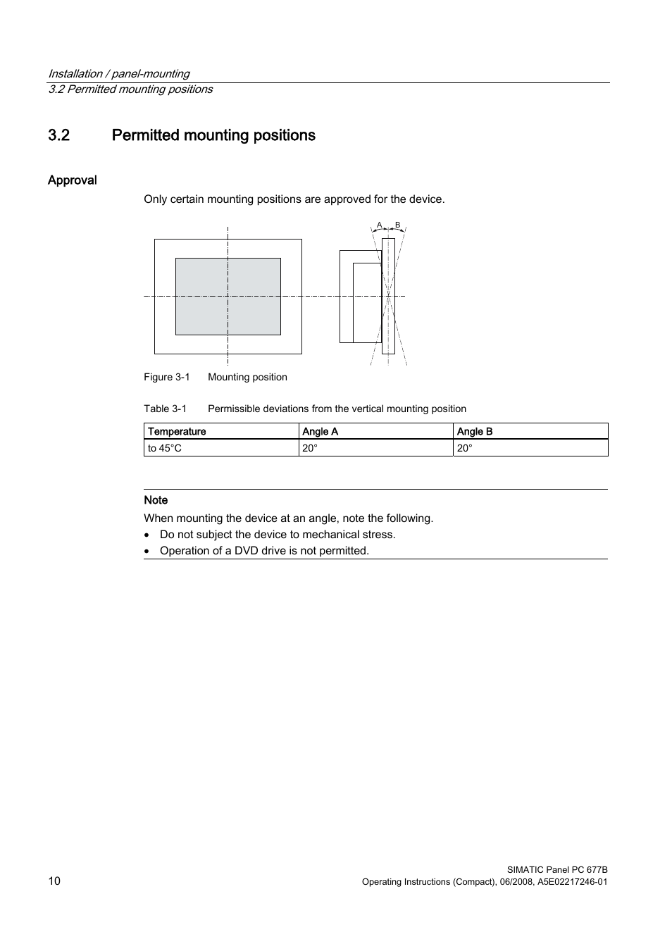 2 permitted mounting positions | Siemens Industrial PC Simatic Panel PC 677B User Manual | Page 10 / 32