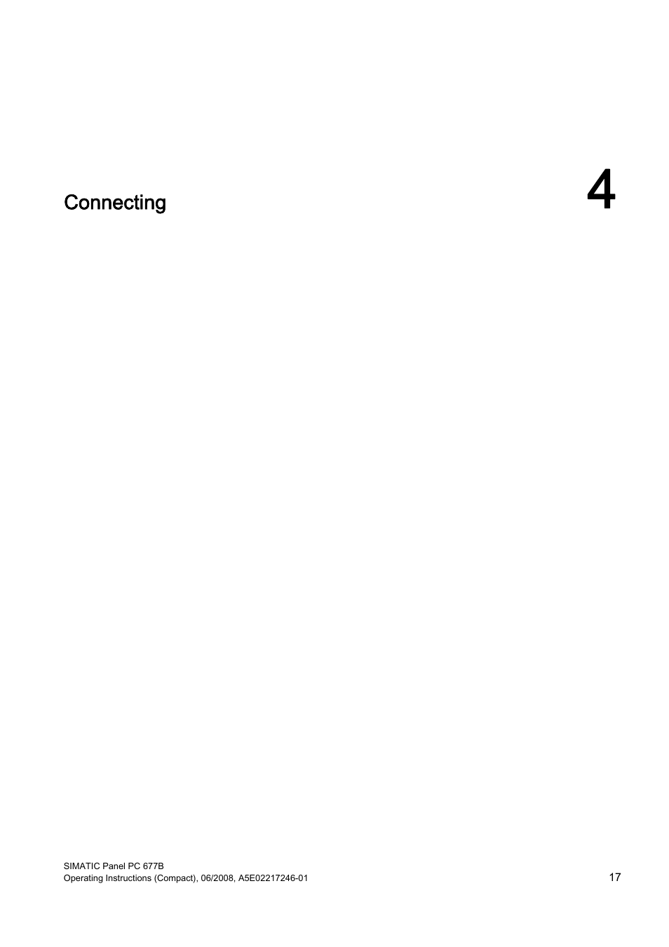 4 connecting, Connecting | Siemens Industrial PC Simatic Panel PC 677B User Manual | Page 17 / 32