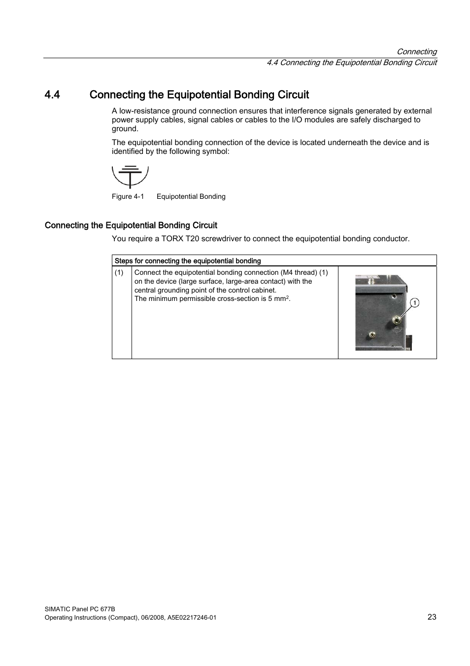 4 connecting the equipotential bonding circuit | Siemens Industrial PC Simatic Panel PC 677B User Manual | Page 23 / 32