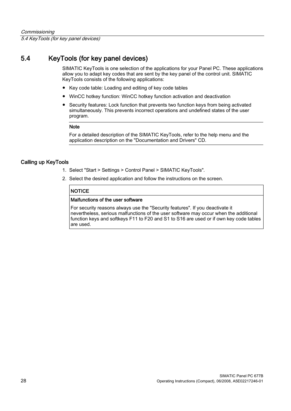 4 keytools (for key panel devices) | Siemens Industrial PC Simatic Panel PC 677B User Manual | Page 28 / 32