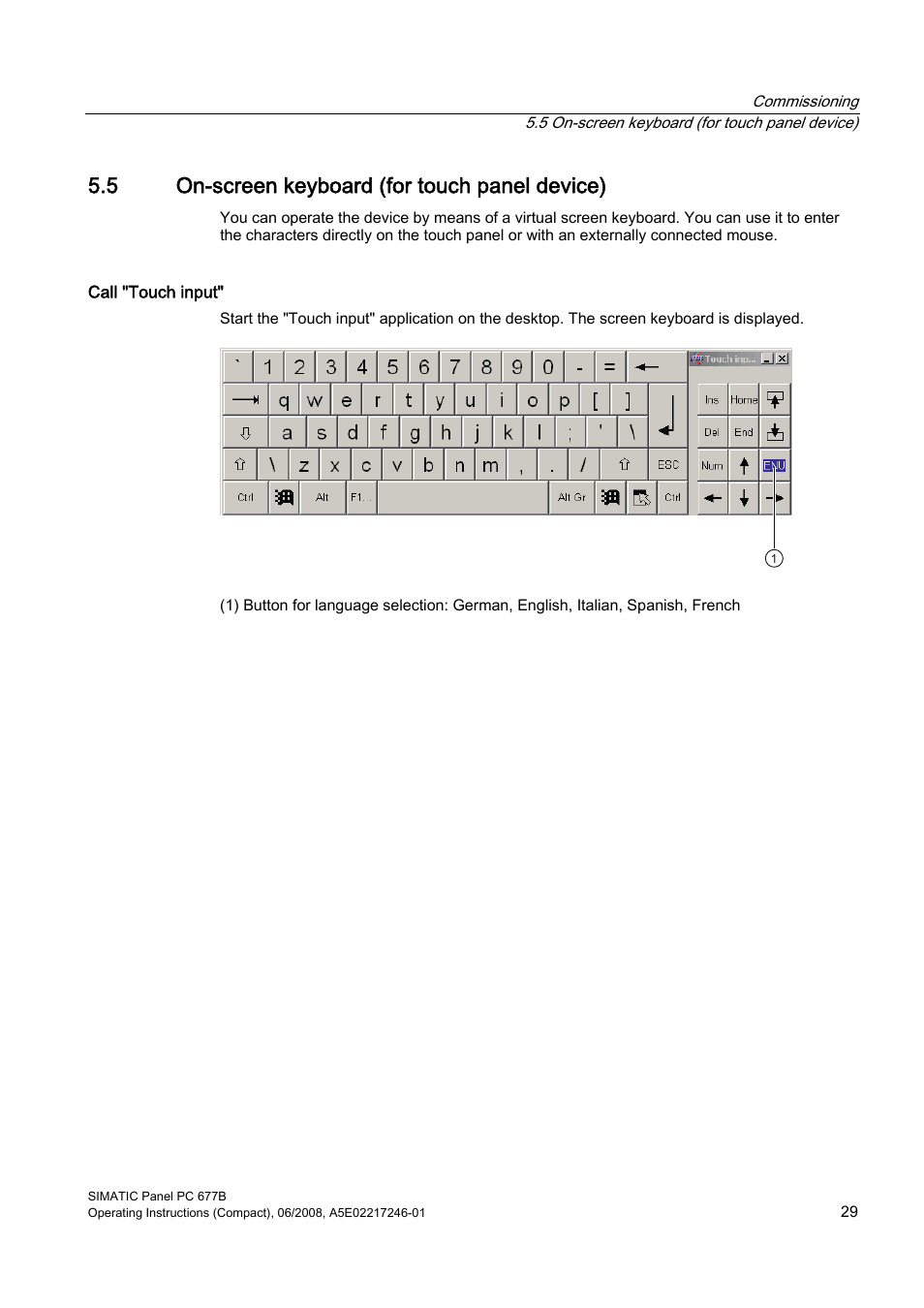 5 on-screen keyboard (for touch panel device) | Siemens Industrial PC Simatic Panel PC 677B User Manual | Page 29 / 32