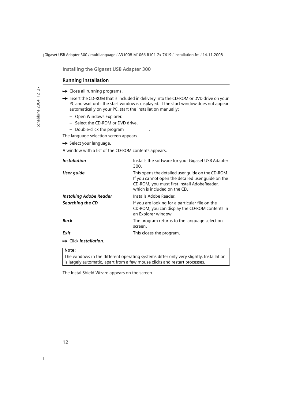 Running installation | Siemens 300 User Manual | Page 12 / 64