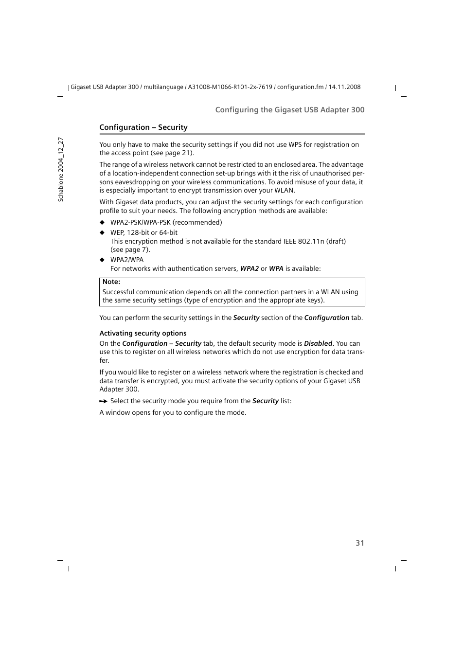 Configuration - security, Configuration – security | Siemens 300 User Manual | Page 31 / 64