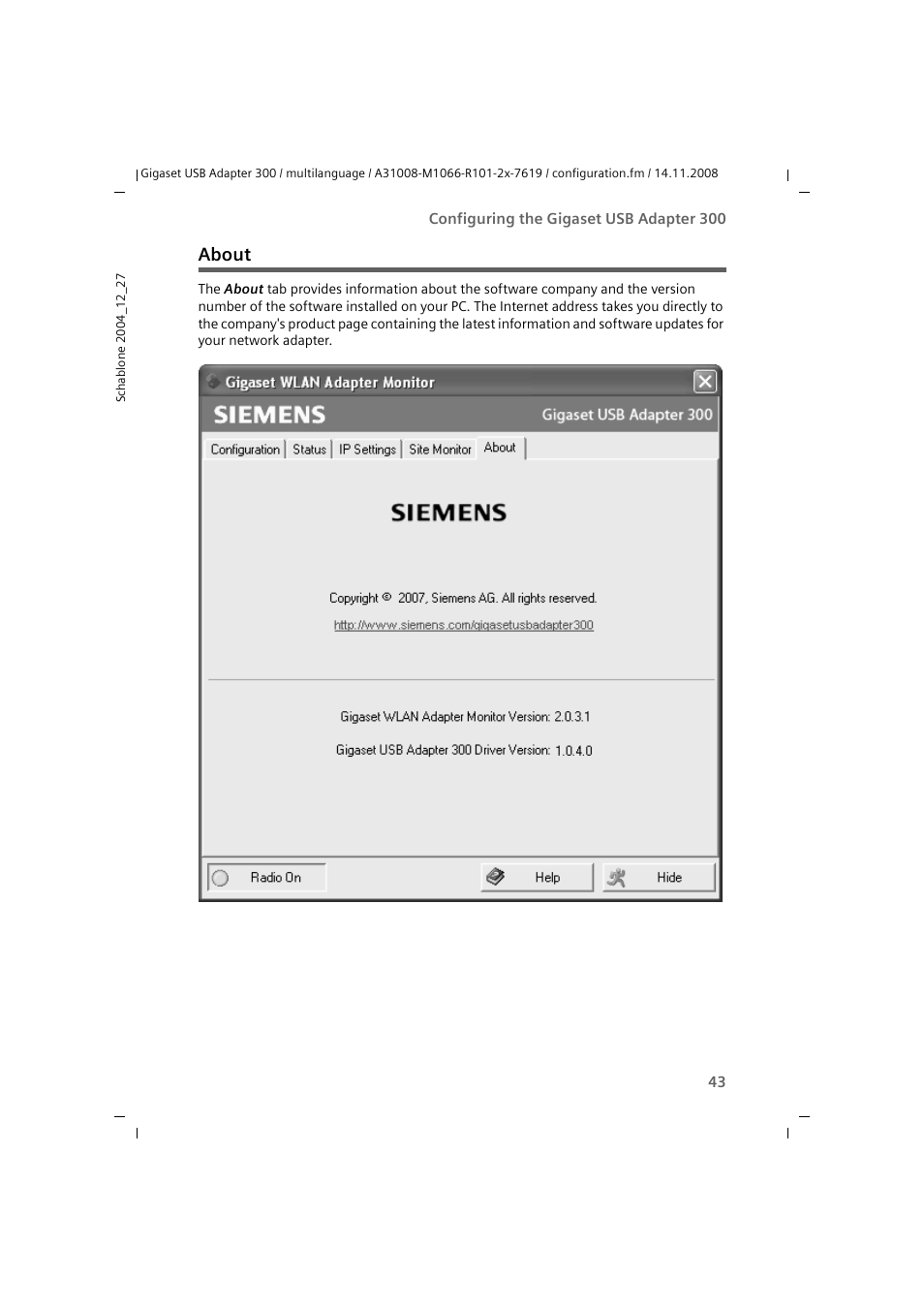 About | Siemens 300 User Manual | Page 43 / 64