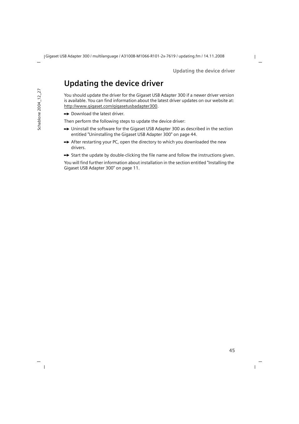 Updating the device driver | Siemens 300 User Manual | Page 45 / 64