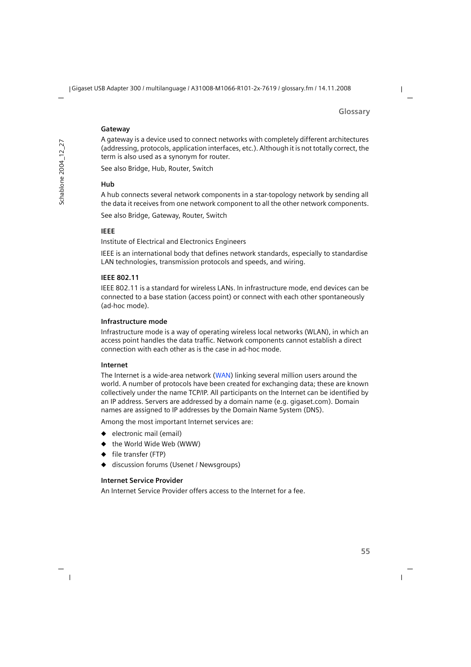 Internet, Infrastructure mode, Ieee | Siemens 300 User Manual | Page 55 / 64