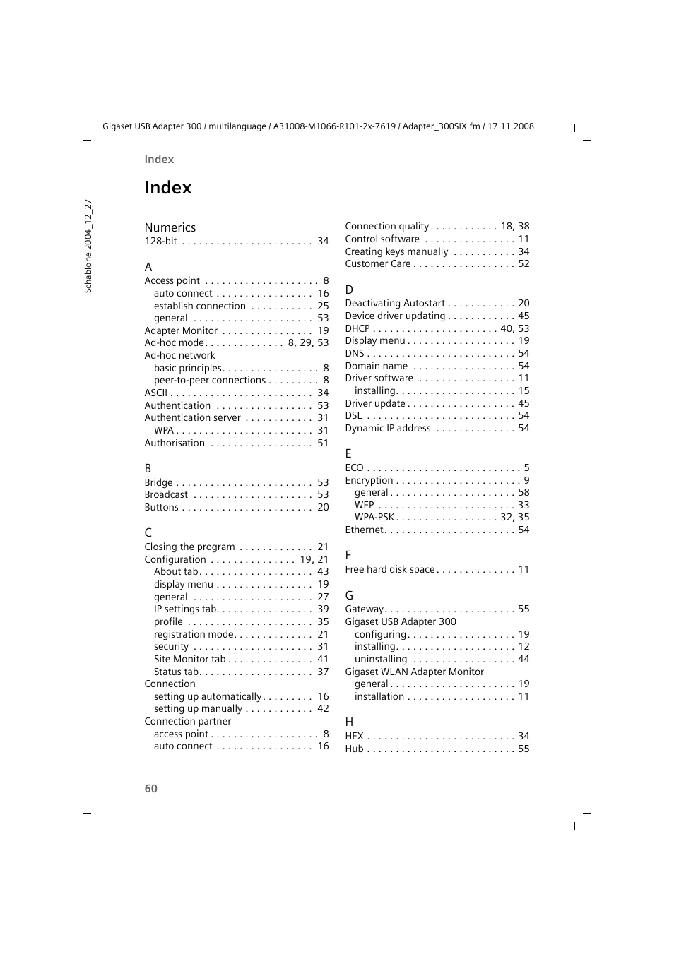 Index | Siemens 300 User Manual | Page 60 / 64