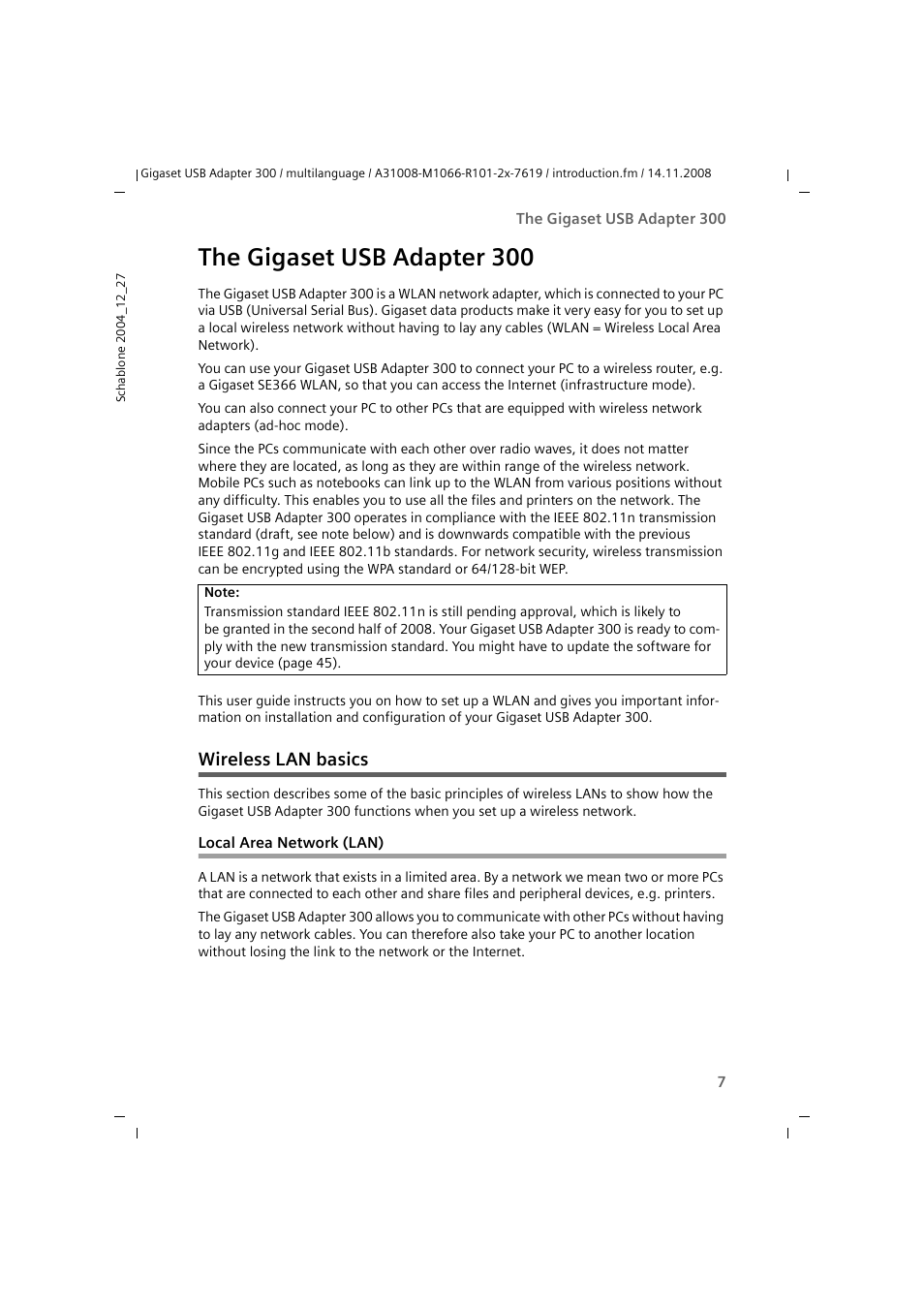 The gigaset usb adapter 300, Wireless lan basics, Local area network (lan) | Siemens 300 User Manual | Page 7 / 64