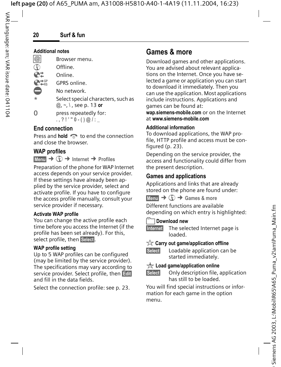 Games & more | Siemens A65 User Manual | Page 21 / 58