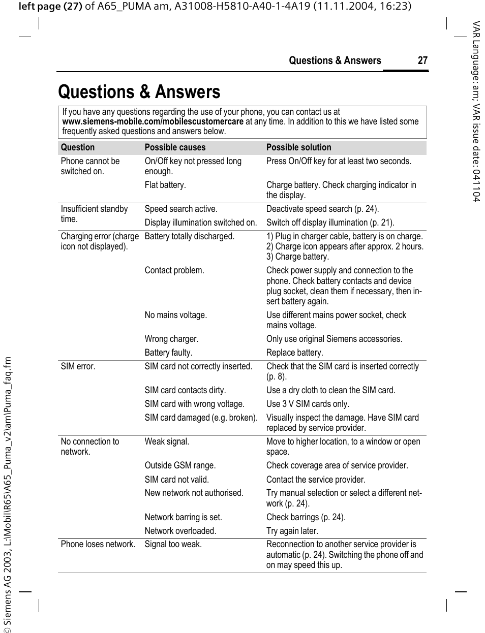 Questions & answers | Siemens A65 User Manual | Page 28 / 58