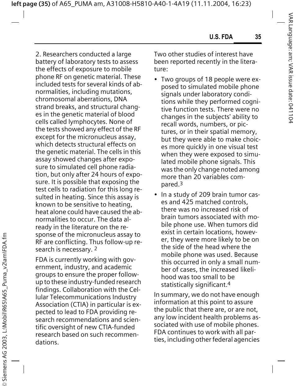 Siemens A65 User Manual | Page 36 / 58