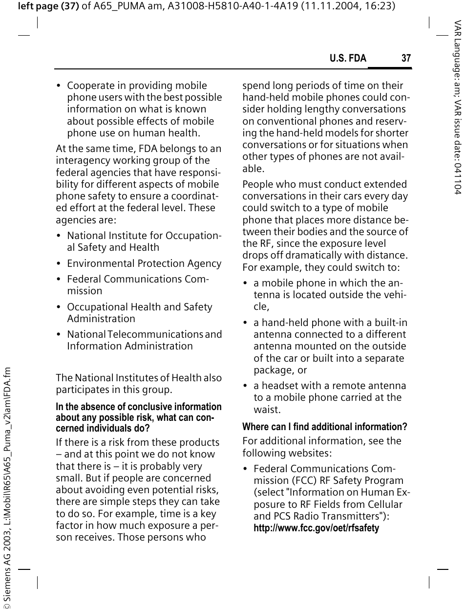 Siemens A65 User Manual | Page 38 / 58