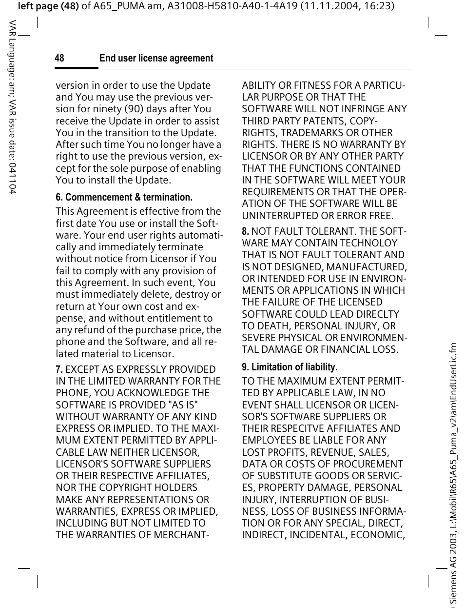 Siemens A65 User Manual | Page 49 / 58