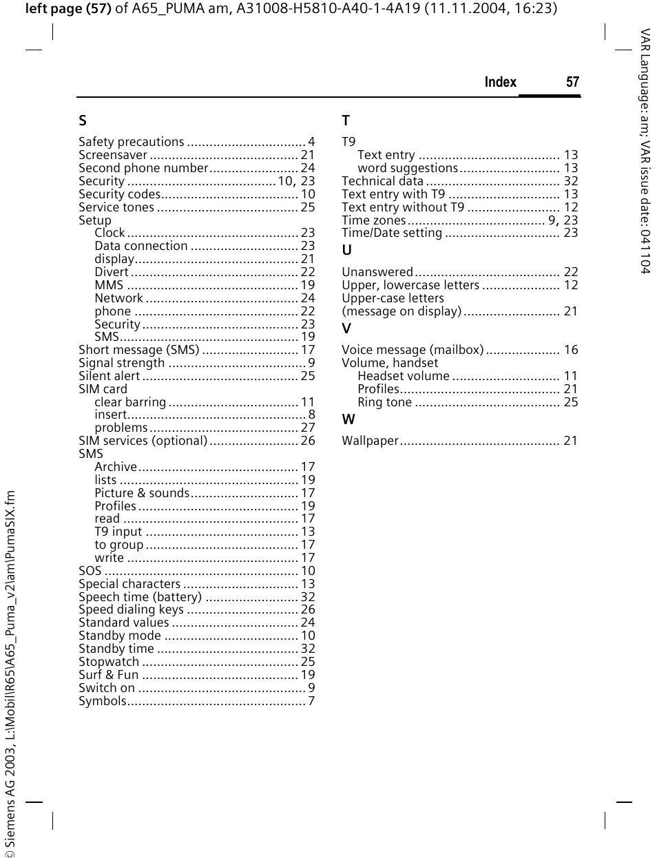 Siemens A65 User Manual | Page 58 / 58