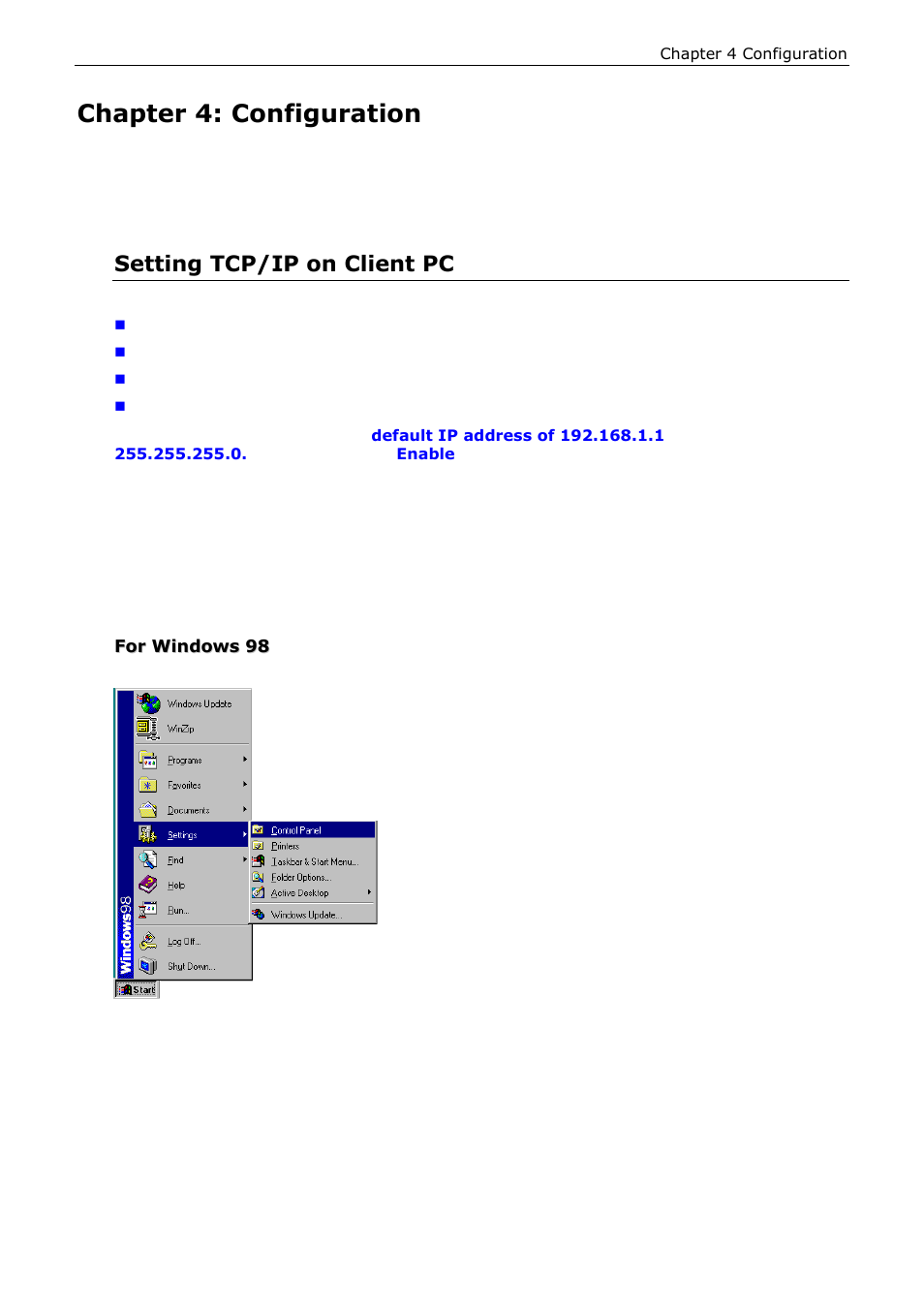 Chapter 4: configuration, Setting tcp/ip on client pc | Siemens ADSL 500 User Manual | Page 31 / 78