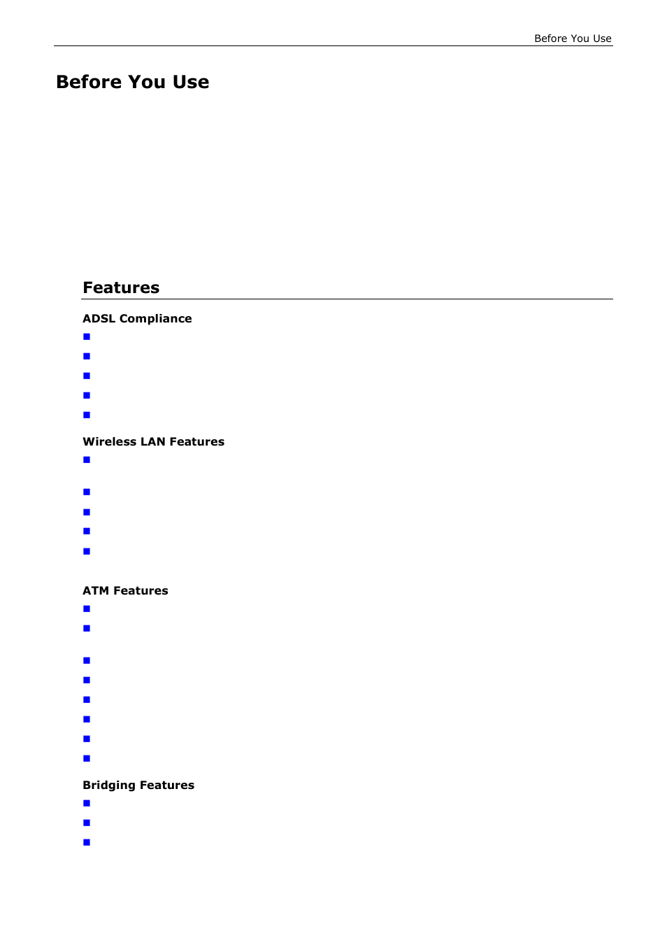 Before you use, Features | Siemens ADSL 500 User Manual | Page 5 / 78