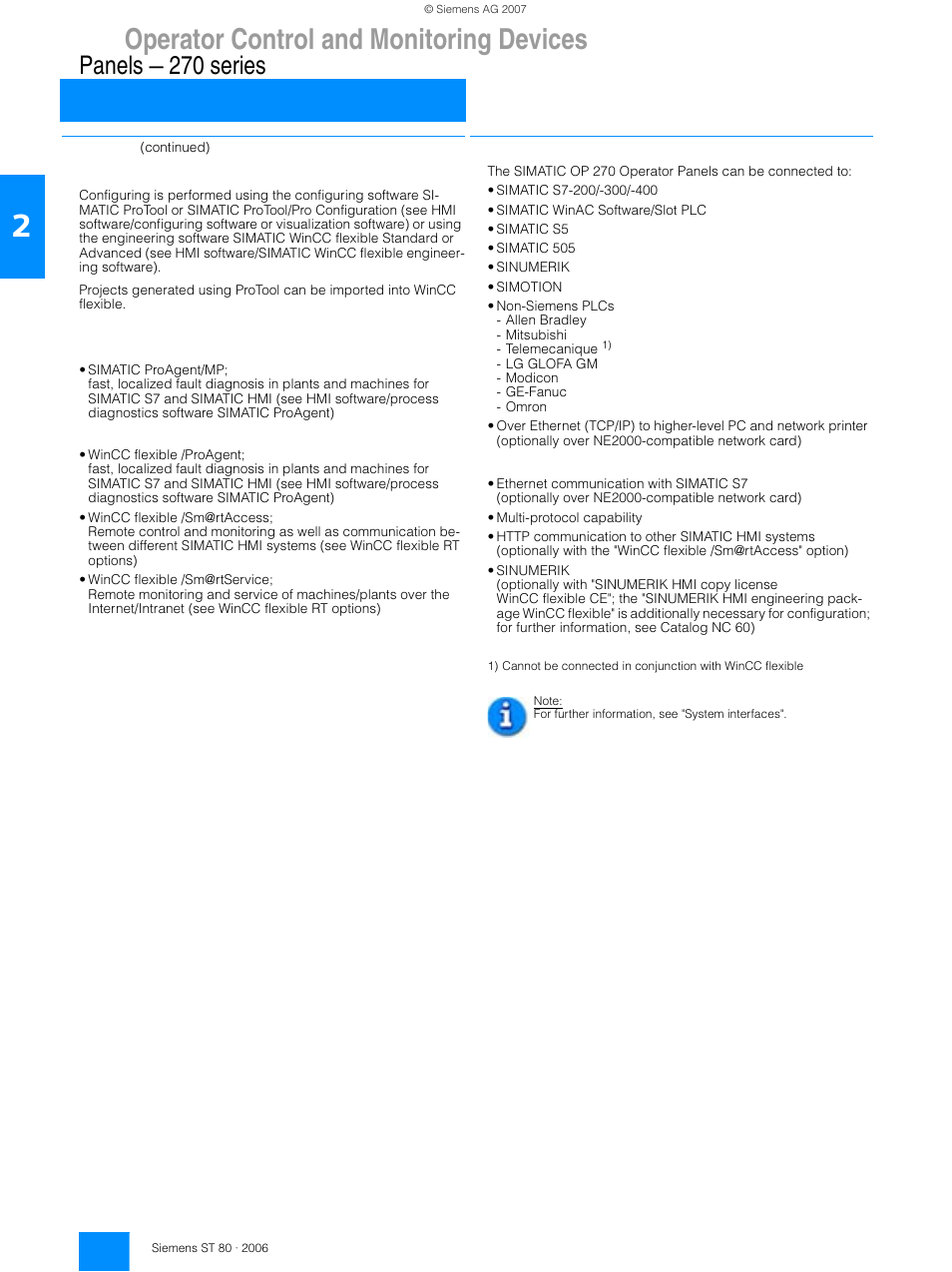 Operator control and monitoring devices, Panels — 270 series | Siemens Operating Control and Monitoring Devices 270 User Manual | Page 11 / 16