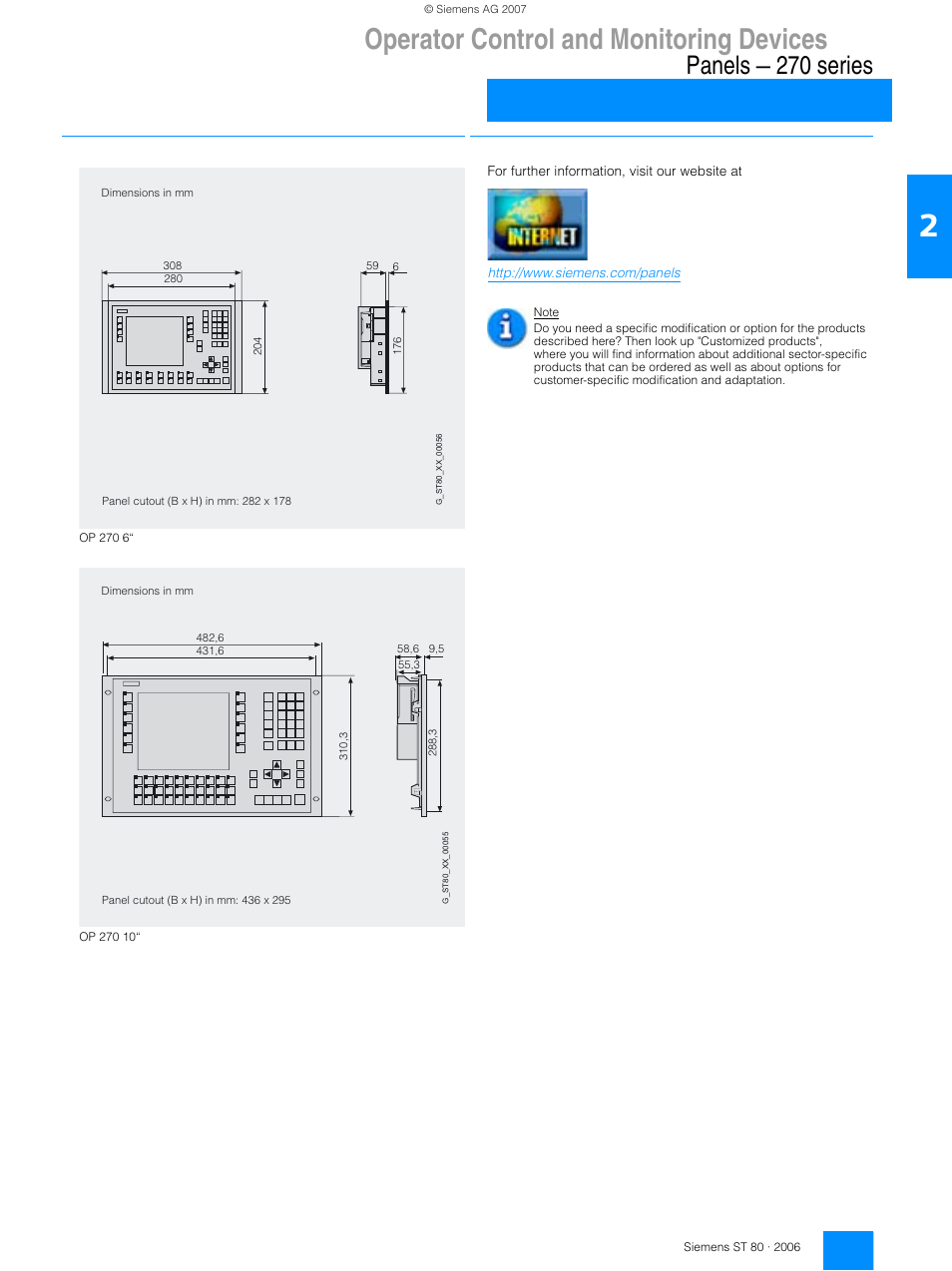 Operator control and monitoring devices, Panels — 270 series | Siemens Operating Control and Monitoring Devices 270 User Manual | Page 16 / 16