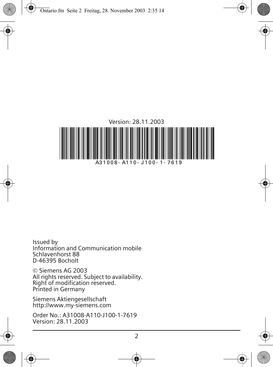 Siemens A110 User Manual | Page 2 / 16