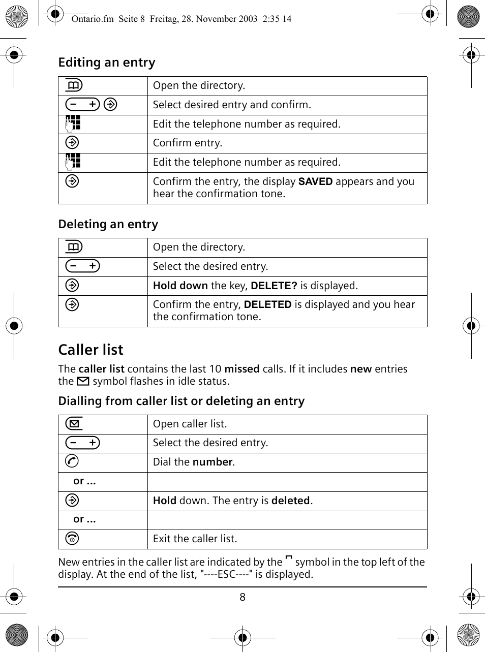 Caller list | Siemens A110 User Manual | Page 8 / 16