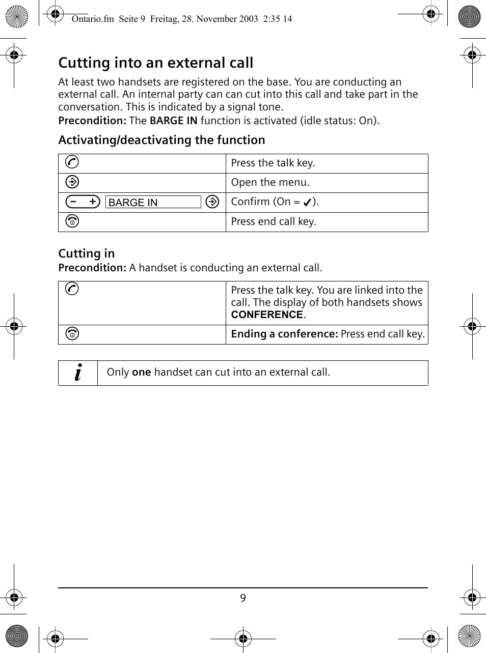 Cutting into an external call | Siemens A110 User Manual | Page 9 / 16