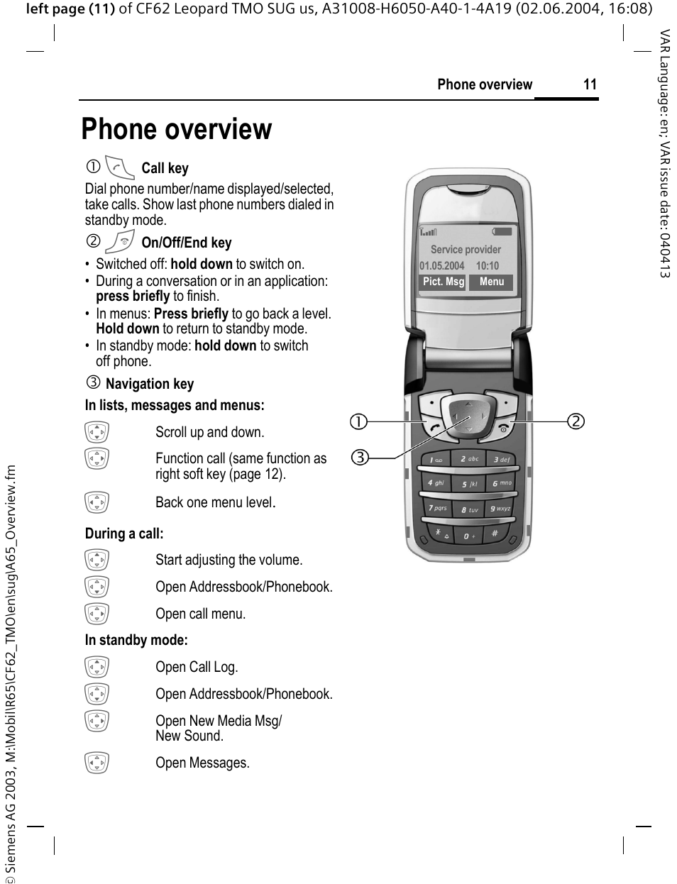 Phone overview | Siemens Mobile User Manual | Page 11 / 99