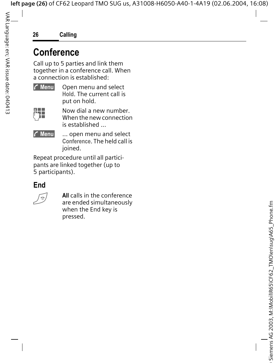 Conference | Siemens Mobile User Manual | Page 26 / 99