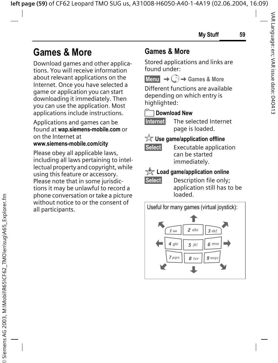 Games & more | Siemens Mobile User Manual | Page 59 / 99