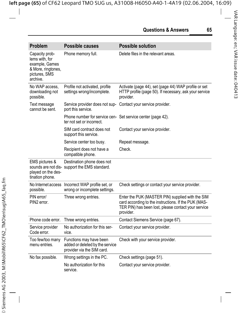 Siemens Mobile User Manual | Page 65 / 99