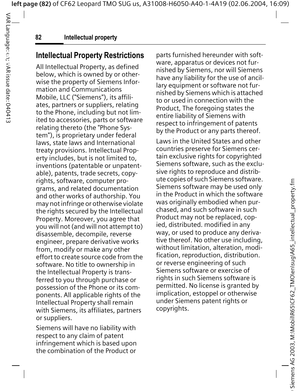 Intellectual property, Intellectual property restrictions | Siemens Mobile User Manual | Page 82 / 99