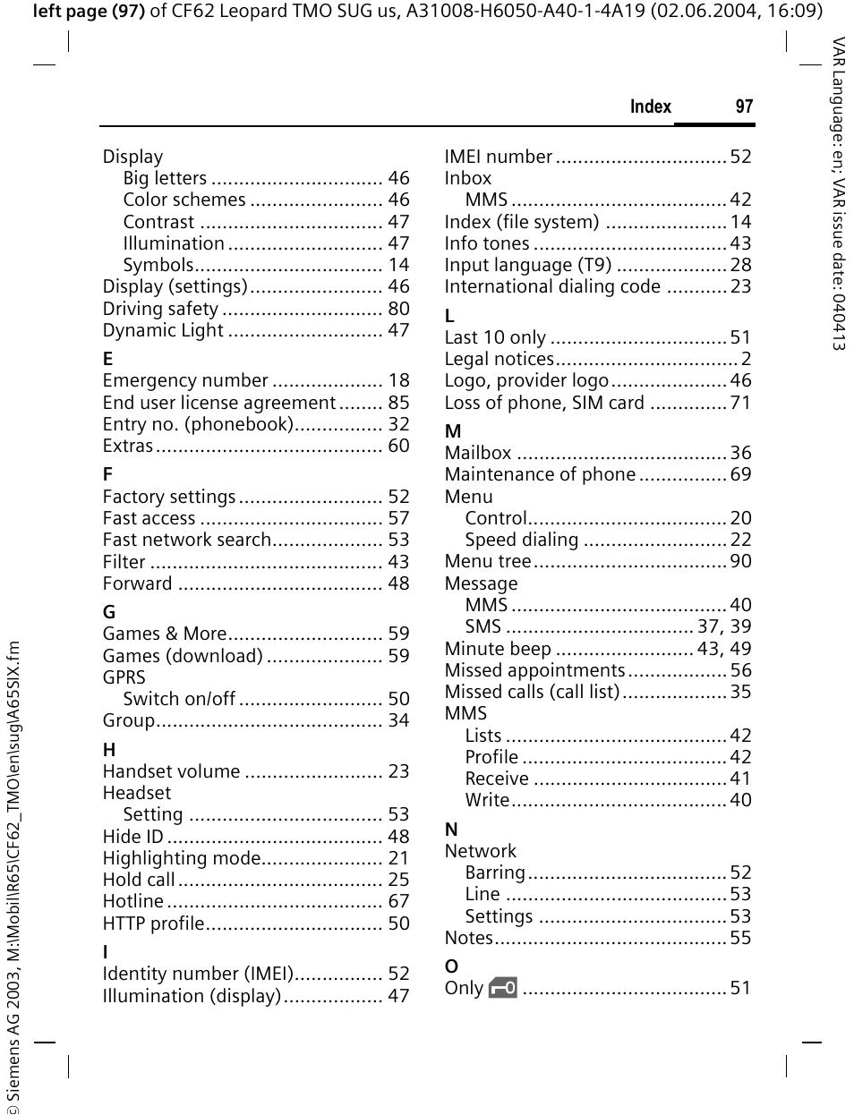 Siemens Mobile User Manual | Page 97 / 99