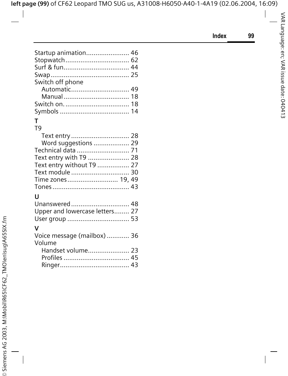 Siemens Mobile User Manual | Page 99 / 99