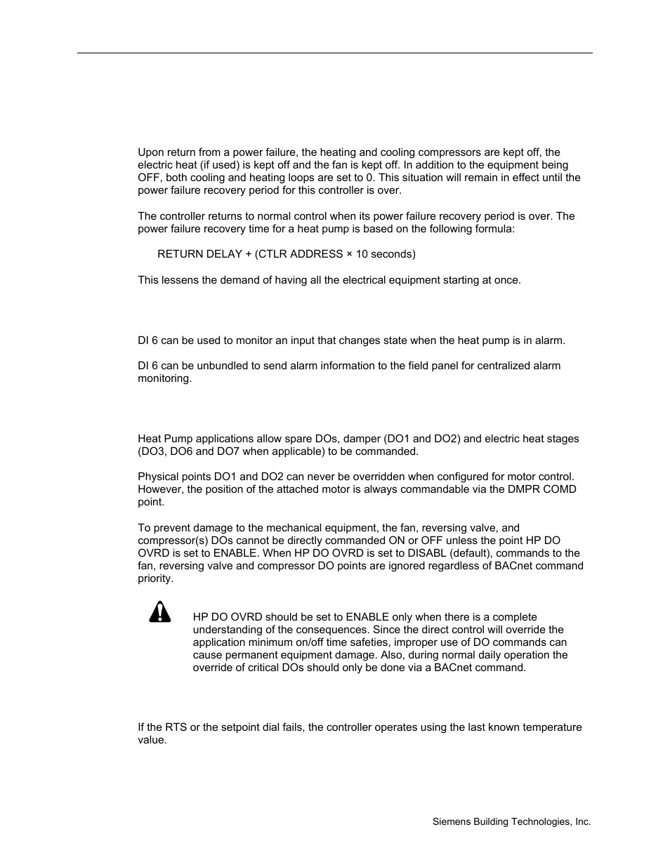 Power failure recovery, Centralized alarm monitoring, Overriding dos | Fail-safe operation | Siemens BACNET 125-699 User Manual | Page 18 / 43