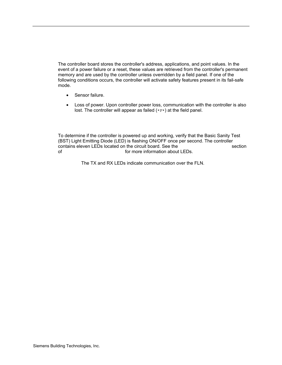 Safety features, Controller leds | Siemens BACNET 125-699 User Manual | Page 37 / 43