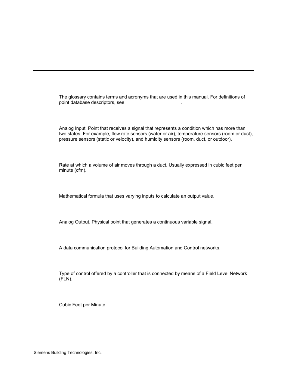 Glossary | Siemens BACNET 125-699 User Manual | Page 38 / 43