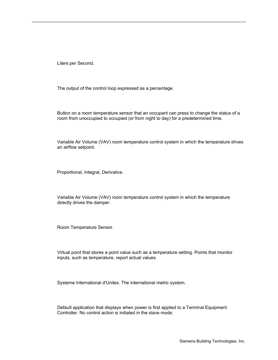 Loopout, Override switch, Pressure independent | Pressure dependent, Setpoint, Si units, Slave mode | Siemens BACNET 125-699 User Manual | Page 40 / 43