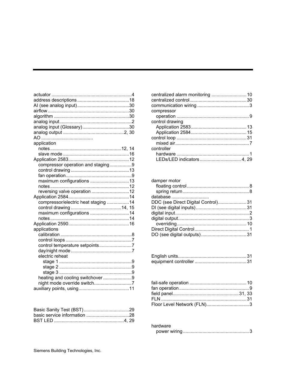 Index | Siemens BACNET 125-699 User Manual | Page 42 / 43