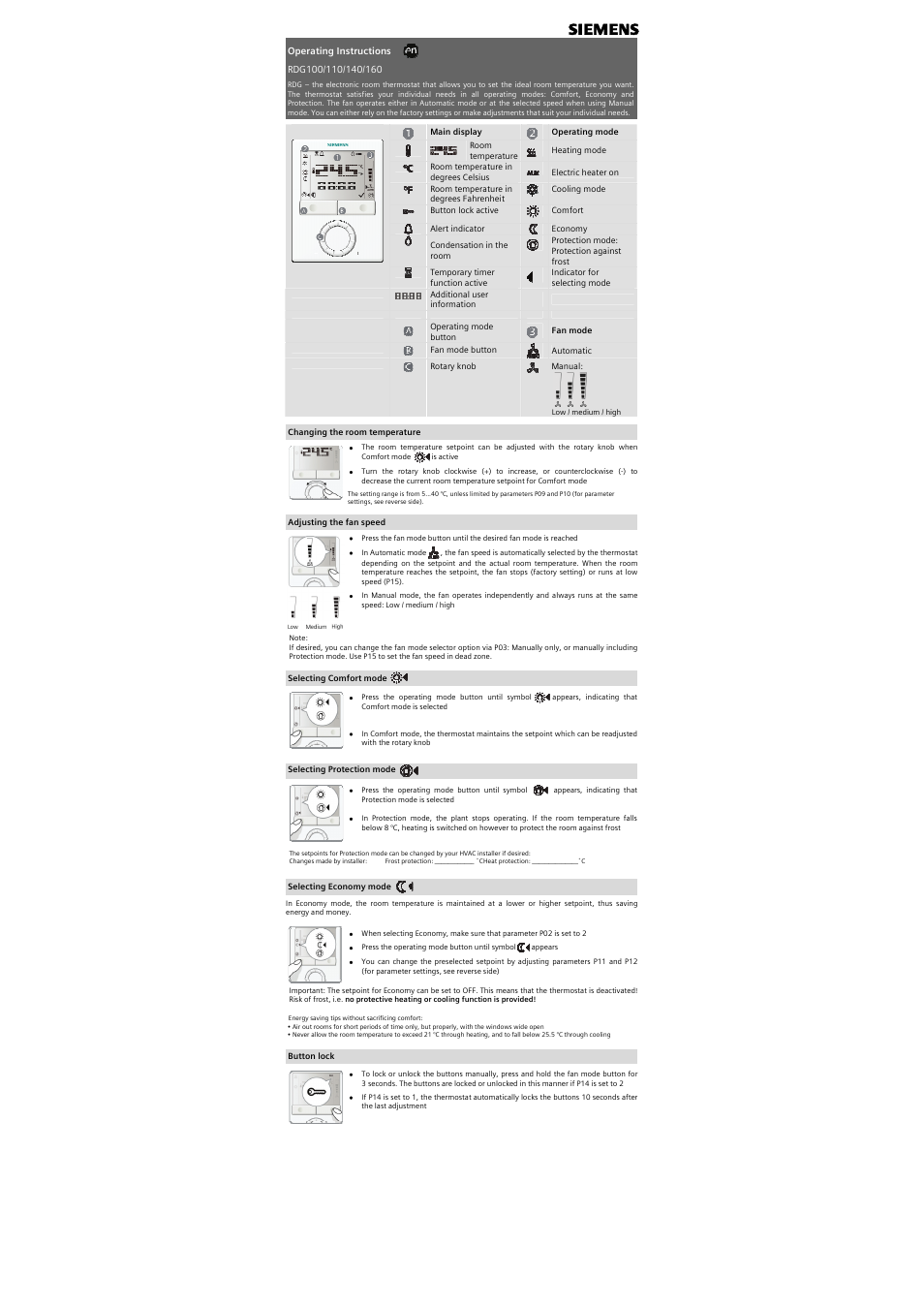 Siemens RDG100 User Manual | 2 pages