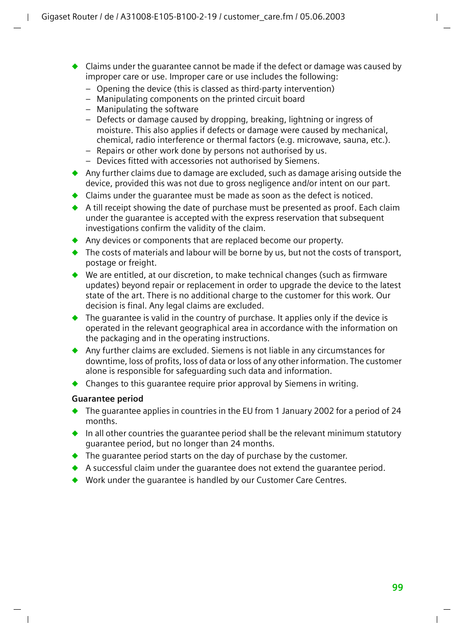 Siemens SE105 User Manual | Page 100 / 115