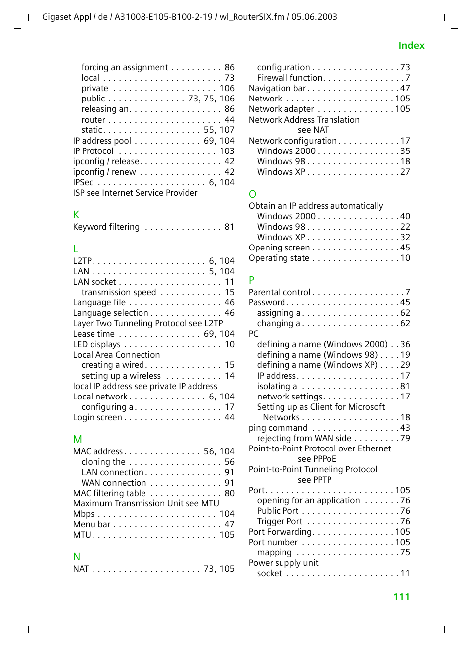 Siemens SE105 User Manual | Page 112 / 115